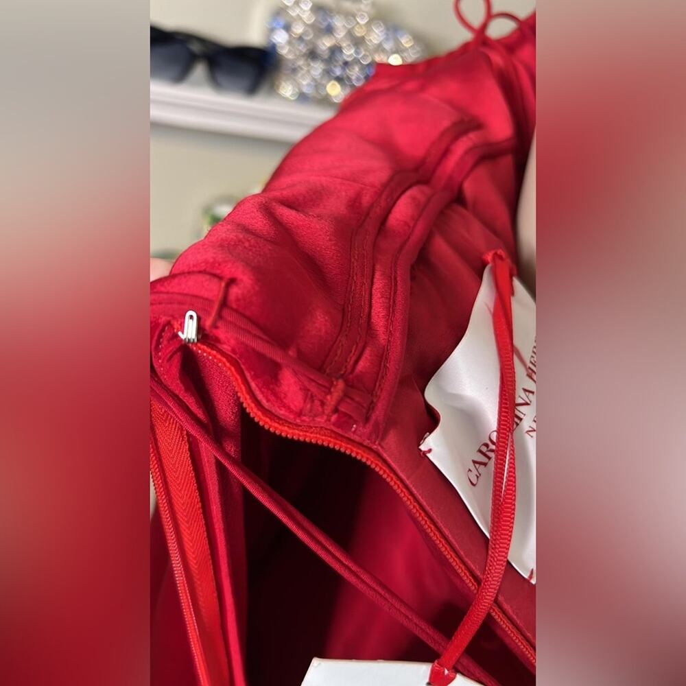 Carolina Herrera Red Dress - Long Sleeve Off Shoulder - Picture 7 of 15